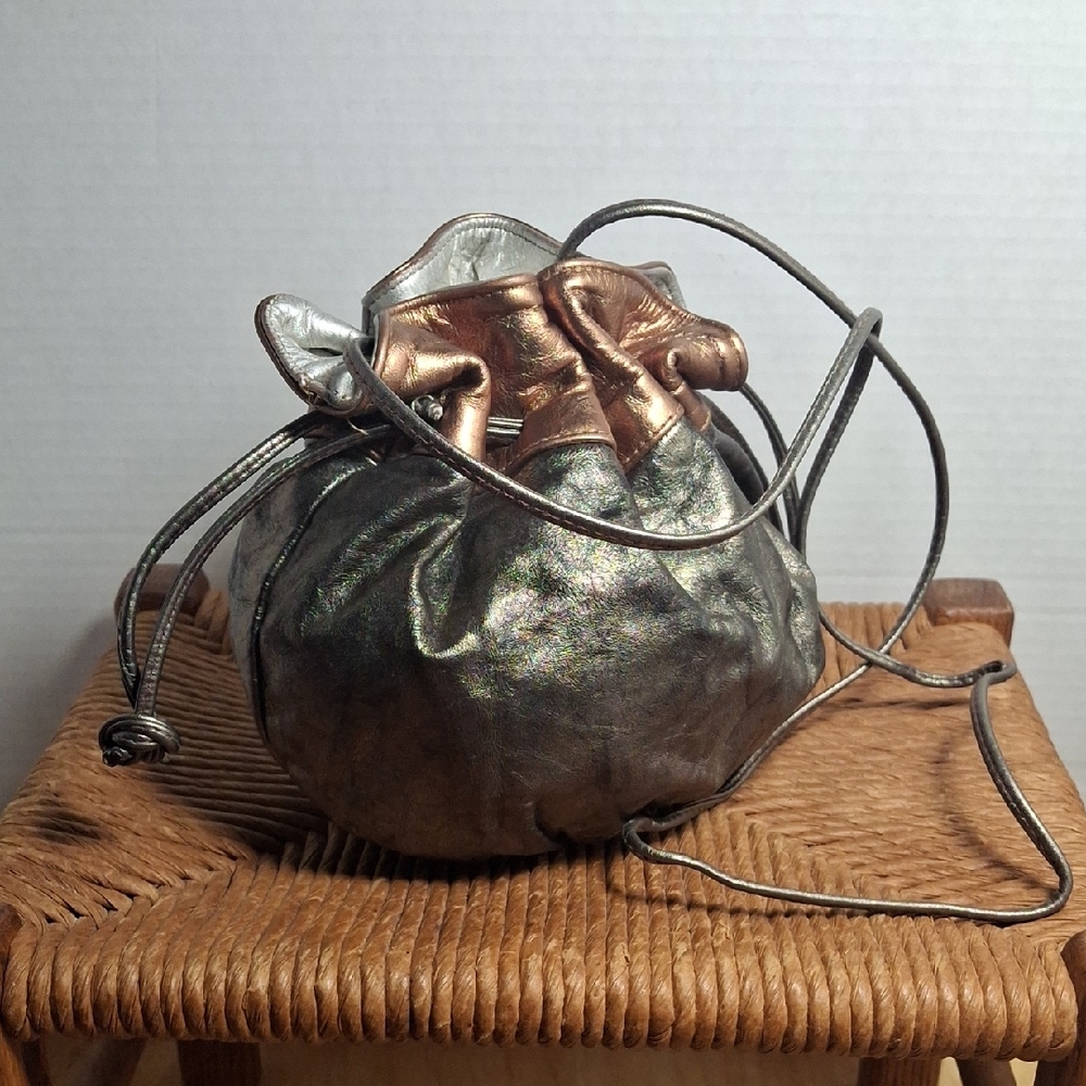 Metallic Drawstring Pouch                    W/ Crossbody, strap.